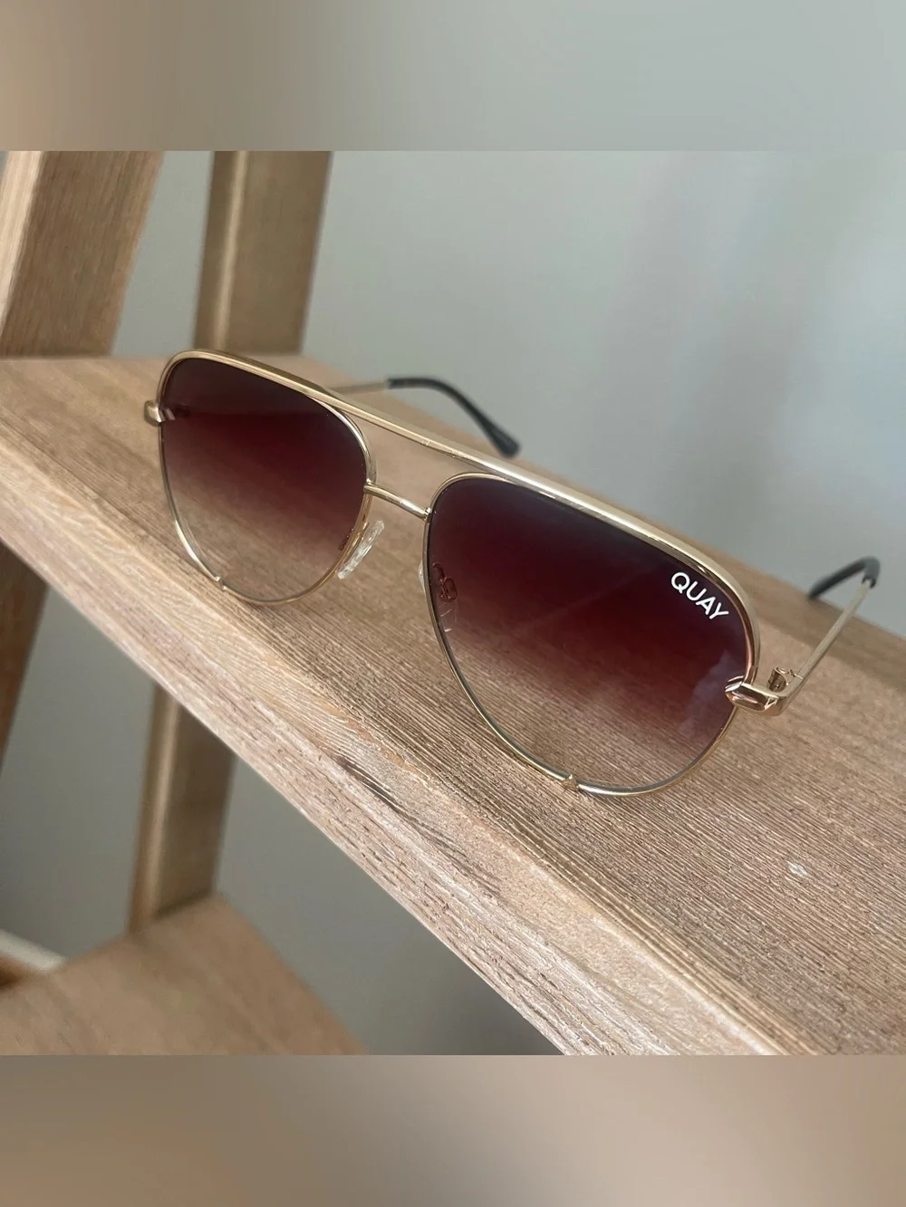QUAY High Key Micro Gold Aviator Frame Brown Lenses Sunglasses  CAT 3 Gradient